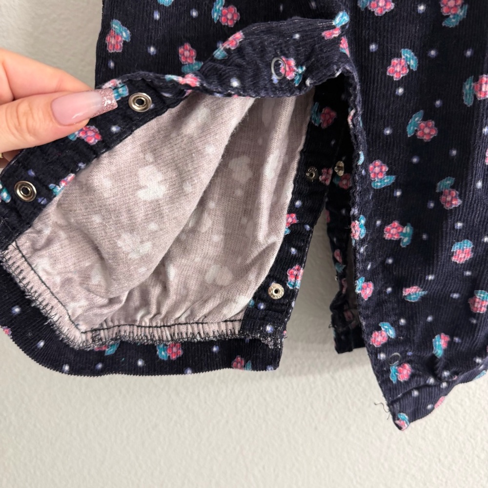 Vintage OshKosh B'gosh Toddler Corduroy Floral Print Button Snap Overalls 18M - Picture 3 of 6